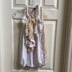 Chic White and Tan Ruffle Top